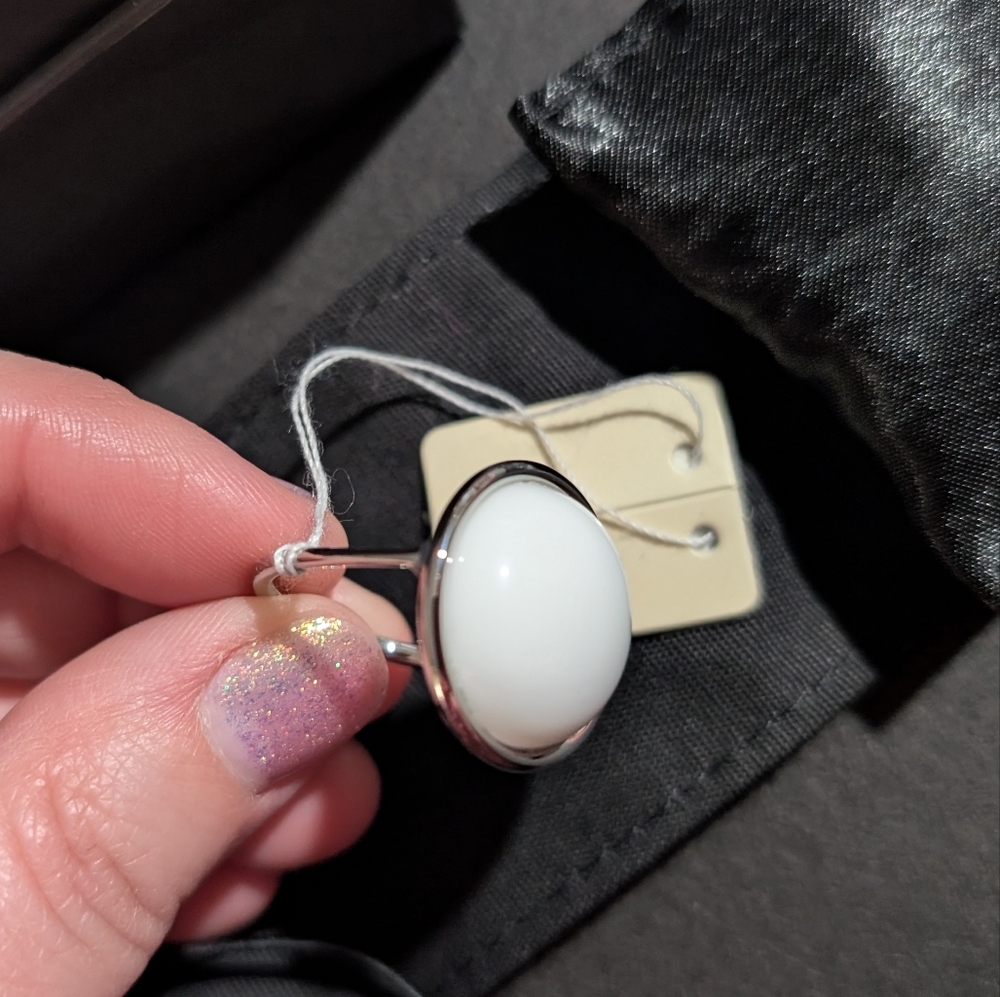NWT Calvin Klein White and Silver Accent Ring